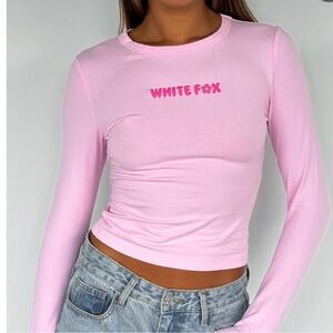 White Fox Young And Impatient Long Sleeve Baby Tee in Baby Pink-New-M-Y2K